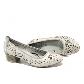 Бели дамски обувки със среден ток, естествена кожа - всекидневни обувки за пролетта и лятото N 100013497