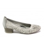 Бели дамски обувки със среден ток, естествена кожа - всекидневни обувки за пролетта и лятото N 100013497