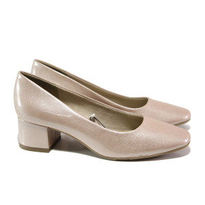 Розови дамски обувки със среден ток, лачена еко кожа - всекидневни обувки за пролетта и лятото N 100013495