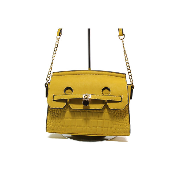 Жълта дамска чанта, здрава еко-кожа - удобство и стил за вашето ежедневие N 100013604