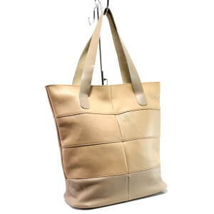 Бежова дамска чанта, естествена кожа - удобство и стил за вашето ежедневие N 100013981