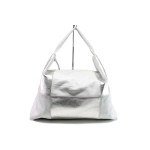 Сребриста дамска чанта, естествена кожа - удобство и стил за пролетта и лятото N 100014077