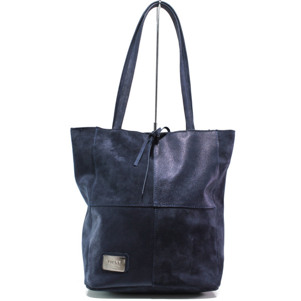Тъмносиня дамска чанта, естествена кожа - удобство и стил за вашето ежедневие N 100014432
