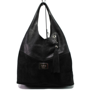 Черна дамска чанта, естествена кожа и естествена велурена кожа - удобство и стил за вашето ежедневие N 100014534