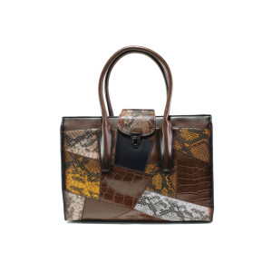 Кафява дамска чанта, еко-кожа с крокодилска шарка - елегантен стил за вашето ежедневие N 100014909