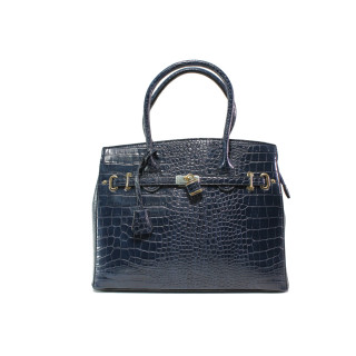 Тъмносиня дамска чанта, еко-кожа с крокодилска шарка - елегантен стил за вашето ежедневие N 100014911
