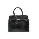 Черна дамска чанта, еко-кожа с крокодилска шарка - елегантен стил за вашето ежедневие N 100014912