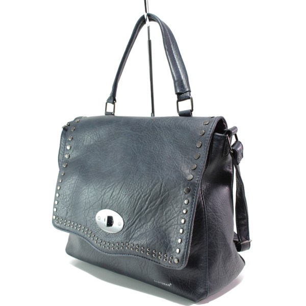 Тъмносиня дамска чанта, здрава еко-кожа - удобство и стил за вашето ежедневие N 100014917