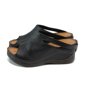 Анатомични черни дамски чехли, естествена кожа - ежедневни обувки за пролетта и лятото N 100014081