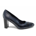 Тъмносини дамски обувки с висок ток, естествена кожа - официални обувки за целогодишно ползване N 100013568