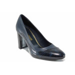 Тъмносини дамски обувки с висок ток, естествена кожа - официални обувки за целогодишно ползване N 100013568