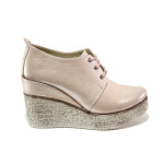 Розови дамски обувки с платформа, естествена кожа - всекидневни обувки за пролетта и лятото N 100013528