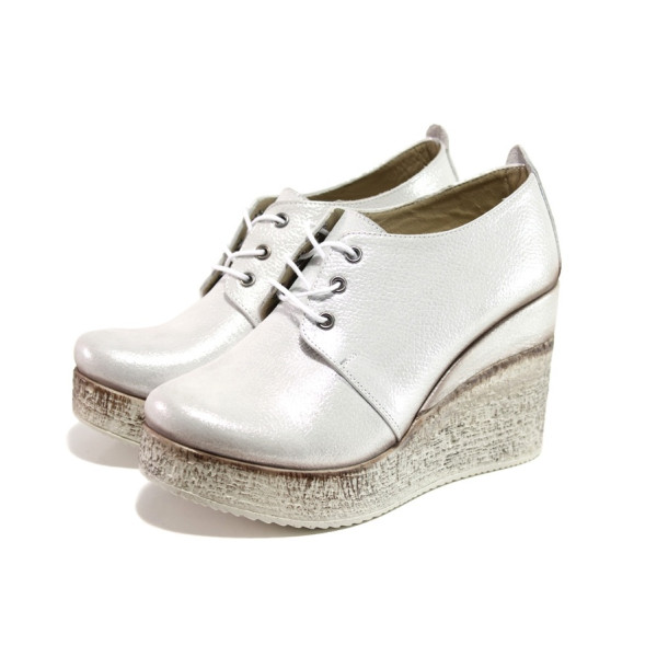 Сребристи дамски обувки с платформа, естествена кожа - всекидневни обувки за пролетта и лятото N 100013527