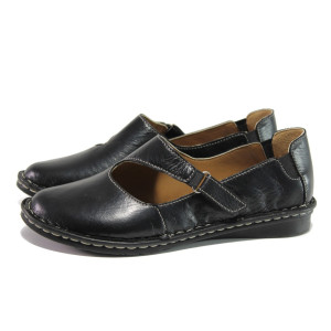 Анатомични черни дамски обувки с равна подметка, естествена кожа - всекидневни обувки за пролетта и лятото N 100013543