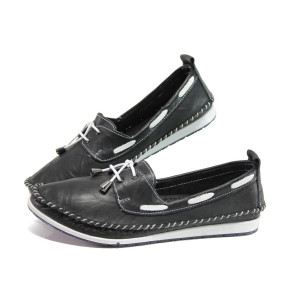 Анатомични черни дамски обувки с равна подметка, естествена кожа - всекидневни обувки за пролетта и лятото N 100013550