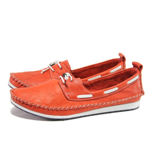 Анатомични червени дамски обувки с равна подметка, естествена кожа - всекидневни обувки за пролетта и лятото N 100013551