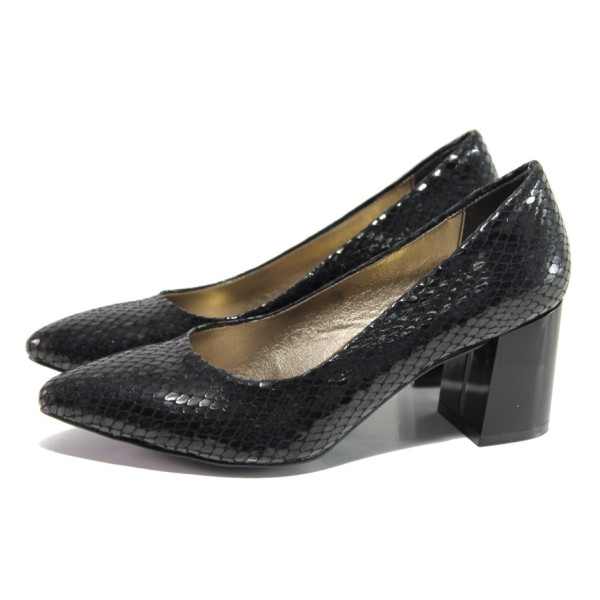 Черни дамски обувки с висок ток, здрава еко-кожа - официални обувки за целогодишно ползване N 100013547