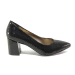 Черни дамски обувки с висок ток, здрава еко-кожа - официални обувки за целогодишно ползване N 100013547