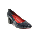 Тъмносини дамски обувки с висок ток, здрава еко-кожа - официални обувки за целогодишно ползване N 100013546