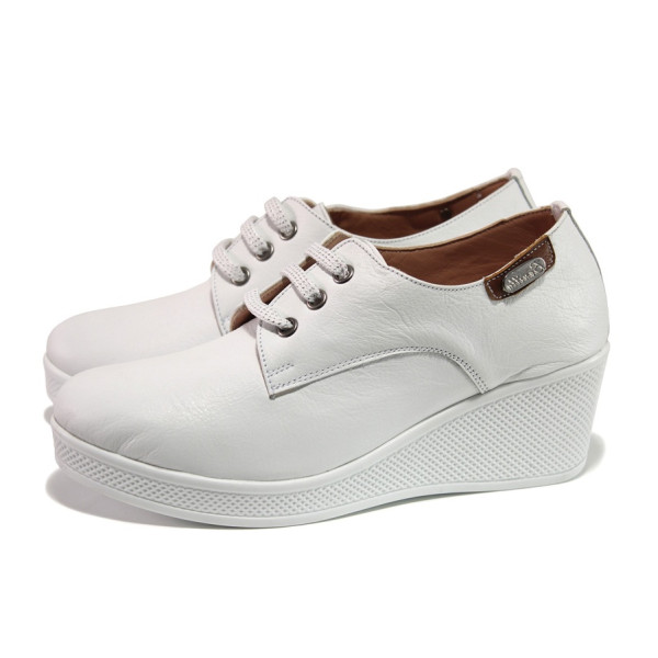 Анатомични бели дамски обувки с платформа, естествена кожа - всекидневни обувки за пролетта и лятото N 100013557
