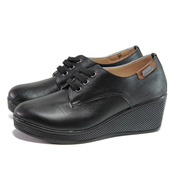 Анатомични черни дамски обувки с платформа, естествена кожа - всекидневни обувки за пролетта и лятото N 100013556