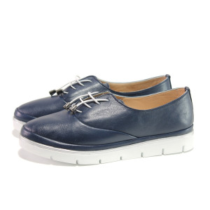 Анатомични тъмносини дамски обувки с равна подметка, естествена кожа - всекидневни обувки за пролетта и лятото N 100013561