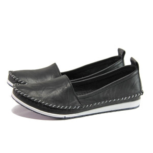 Анатомични черни дамски обувки с равна подметка, естествена кожа - всекидневни обувки за пролетта и лятото N 100013549