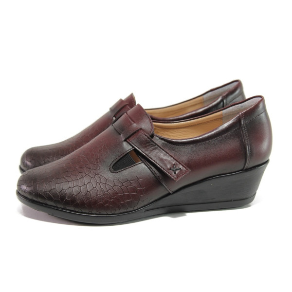 Винени дамски обувки с платформа, естествена кожа - всекидневни обувки за пролетта и лятото N 100013554