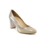 Бежови дамски обувки с висок ток, естествена кожа - официални обувки за целогодишно ползване N 100013570