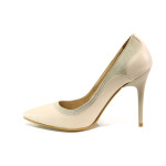 Бежови дамски обувки с висок ток, естествена кожа - официални обувки за целогодишно ползване N 100013564