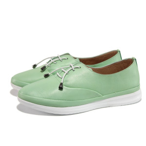 Анатомични зелени дамски обувки с равна подметка, естествена кожа - всекидневни обувки за пролетта и лятото N 100013571