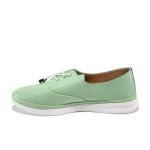 Анатомични зелени дамски обувки с равна подметка, естествена кожа - всекидневни обувки за пролетта и лятото N 100013571