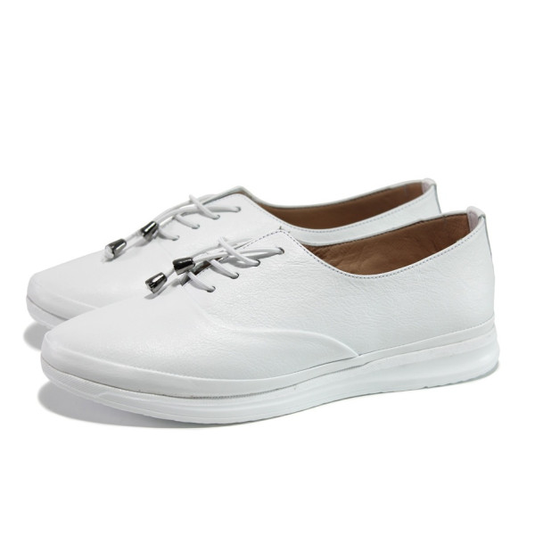 Анатомични бели дамски обувки с равна подметка, естествена кожа - всекидневни обувки за пролетта и лятото N 100013572