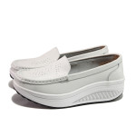 Бели дамски обувки с платформа, естествена кожа - всекидневни обувки за целогодишно ползване N 100013602