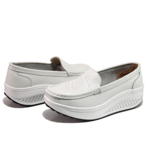 Бели дамски обувки с платформа, естествена кожа - всекидневни обувки за целогодишно ползване N 100013602