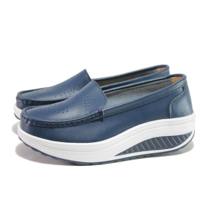 Тъмносини дамски обувки с платформа, естествена кожа - всекидневни обувки за целогодишно ползване N 100013601