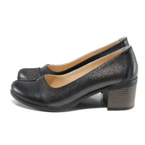 Анатомични черни дамски обувки със среден ток, естествена кожа - всекидневни обувки за пролетта и лятото N 100013658