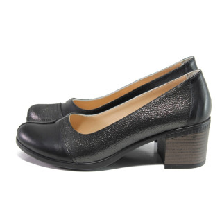 Анатомични черни дамски обувки със среден ток, естествена кожа - всекидневни обувки за пролетта и лятото N 100013658