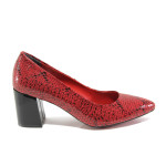 Червени дамски обувки с висок ток, лачена еко кожа - официални обувки за пролетта и лятото N 100013662