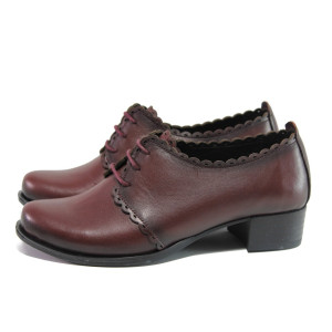 Анатомични винени дамски обувки със среден ток, естествена кожа - всекидневни обувки за пролетта и лятото N 100013659