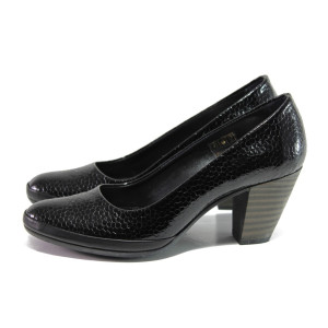 Анатомични черни дамски обувки със среден ток, лачена естествена кожа - всекидневни обувки за пролетта и лятото N 100013657