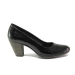 Анатомични черни дамски обувки със среден ток, лачена естествена кожа - всекидневни обувки за пролетта и лятото N 100013657