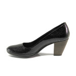 Анатомични черни дамски обувки със среден ток, лачена естествена кожа - всекидневни обувки за пролетта и лятото N 100013657