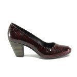 Анатомични винени дамски обувки със среден ток, лачена естествена кожа - всекидневни обувки за пролетта и лятото N 100013655