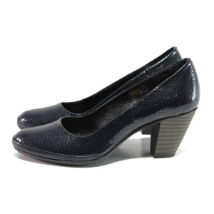 Анатомични тъмносини дамски обувки със среден ток, лачена естествена кожа - всекидневни обувки за пролетта и лятото N 100013656