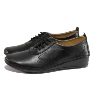 Анатомични черни дамски обувки с равна подметка, естествена кожа - всекидневни обувки за пролетта и лятото N 100013663