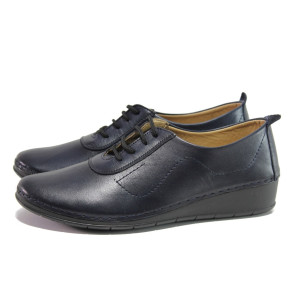 Анатомични тъмносини дамски обувки с равна подметка, естествена кожа - всекидневни обувки за пролетта и лятото N 100013664