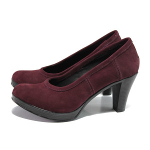 Анатомични винени дамски обувки с висок ток, естествен набук - всекидневни обувки за пролетта и лятото N 100013646