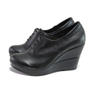 Анатомични черни дамски обувки с платформа, естествена кожа - всекидневни обувки за пролетта и лятото N 100013641