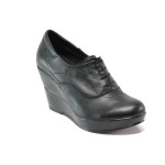 Анатомични черни дамски обувки с платформа, естествена кожа - всекидневни обувки за пролетта и лятото N 100013641